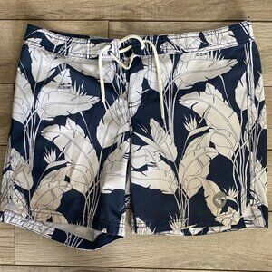 Vintage ROXY Womens Blue White Palm Print Beach Surf Swim Board Shorts~SMALL